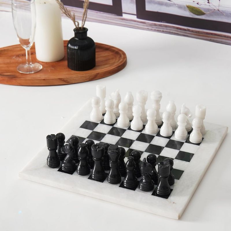 White and Black 12 Inches High Quality Marble Chess Set-0