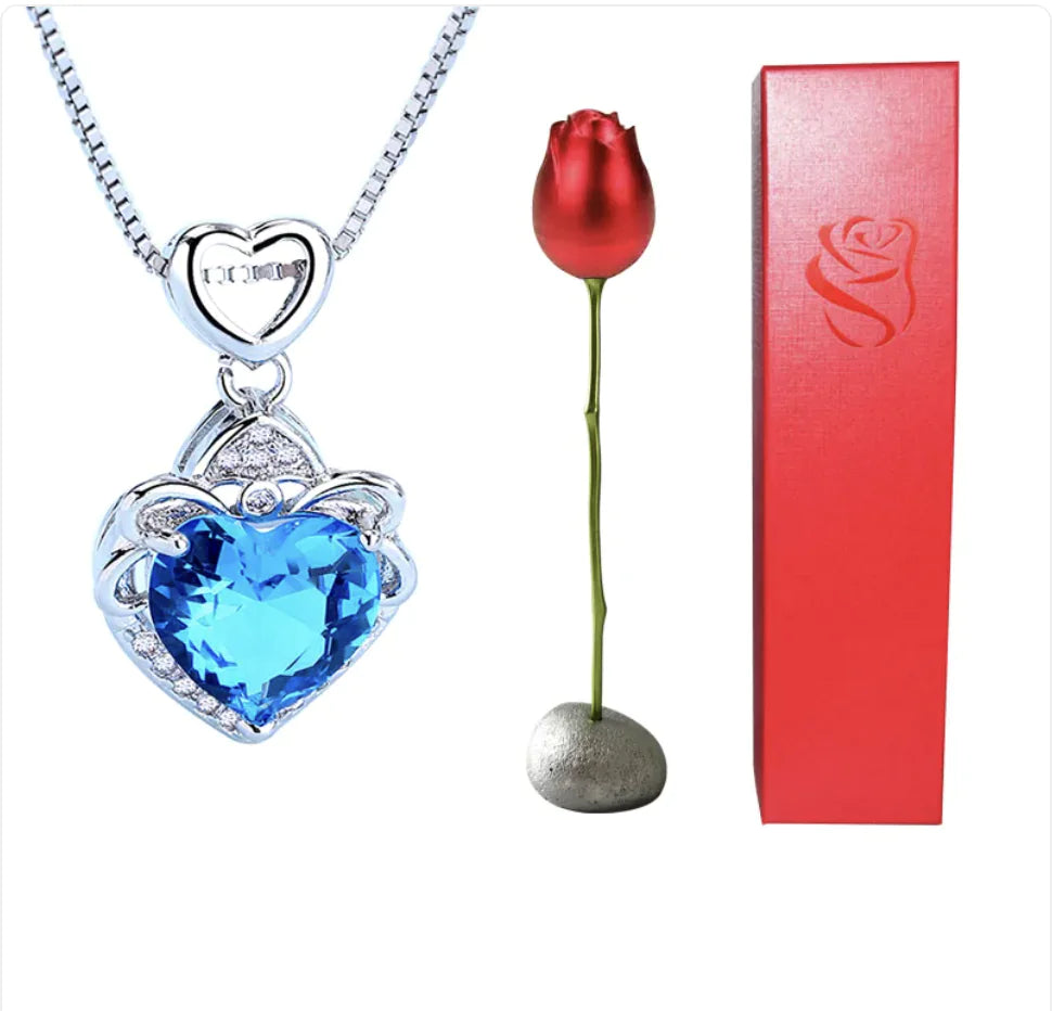 Heart-Shaped Blue and Purple Crystal Pendant Necklace