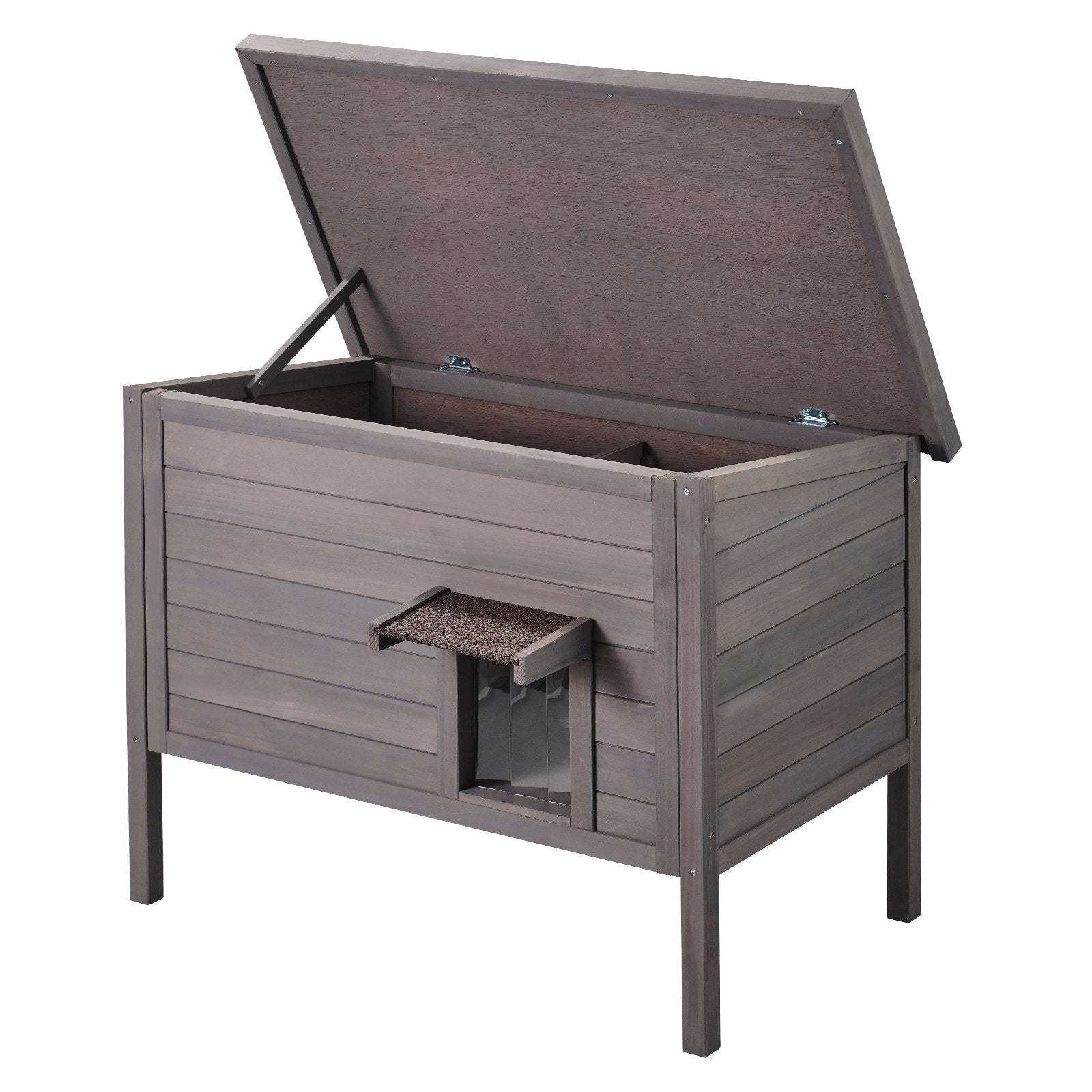 Outdoor Cat House Weatherproof, Feral Cat Shelter for Multiple Cats, Outdoor Wooden Cat Rabbit House with All-Round Foam Insulated, Open Roof, PVC Door Flaps, 34"L x 22"W x 27"H - American Smart