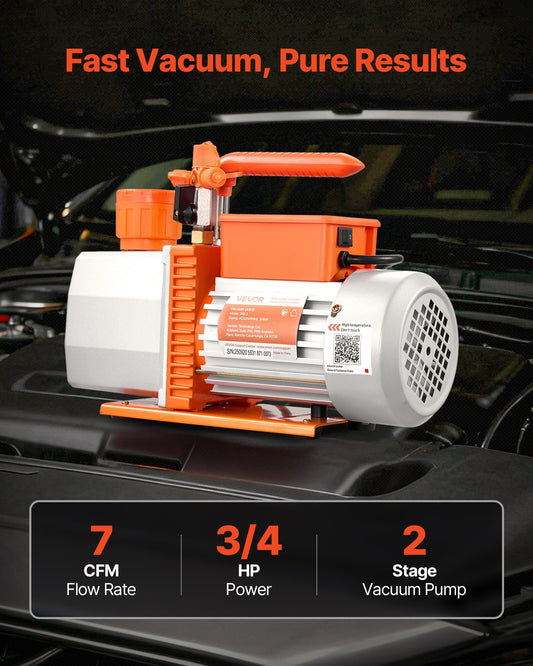 Vacuum Pump, 7 CFM 3/4 HP, HVAC Two Stage Rotary Vane AC Vacuum Pump, for R134a R22 R410a R1234YF R32, 4 Pole Motor, for Automotive Air Conditioner Maintenance Resin Degassing, Oil Included - American Smart
