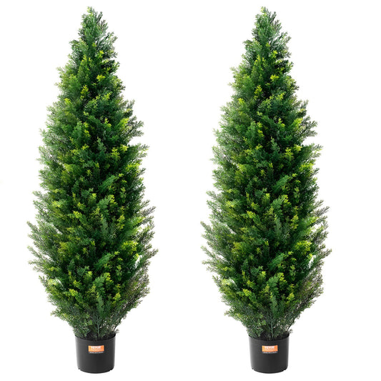 Artificial Cedar Topiary Tree, 48 inch Tall (2 Pieces), with Extra Leaves & Pot Faux Evergreen Fake Pine Cypress Trees Plant, UV Rated Artificial Greenery Set for Home Decor Indoor/Outdoor - American Smart