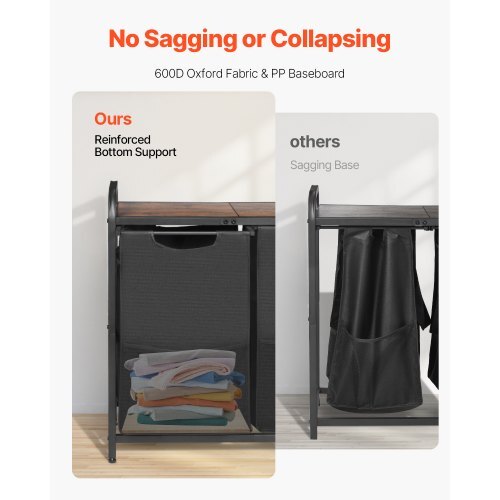 2 Section Laundry Sorter, Large Laundry Hamper with Metal Frame and Wooden Tabletop, Freestanding Storage Organizer Baskets with Pull-Out 600D Oxford Cloth Bags for Dirty Clothes, Bathroom - American Smart