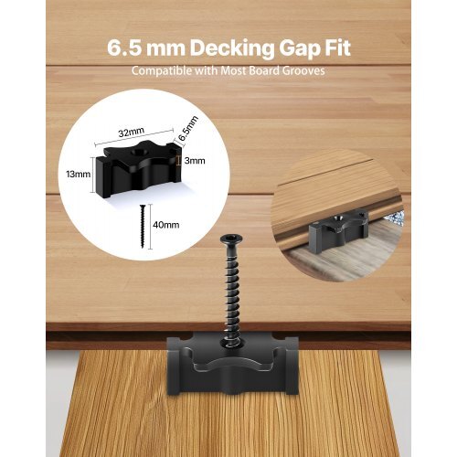 600PCS Hidden Deck Fasteners for Composite Decking Board, Universal Composite T Clips & Plastic Hidden Fasteners with Metal Screws,Polypropylene PP Clips Works with 0.26 inch Gaps, Black