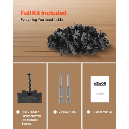 600PCS Hidden Deck Fasteners for Composite Decking Board, Universal Composite T Clips & Plastic Hidden Fasteners with Metal Screws,Polypropylene PP Clips Works with 0.26 inch Gaps, Black