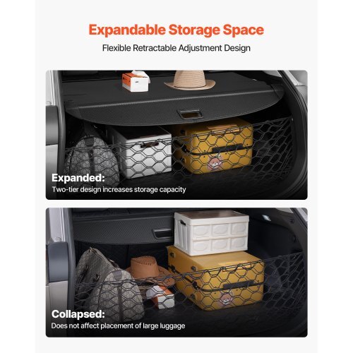 Retractable Cargo Cover, Upgraded Carbon Fiber Texture Trunk Cover, Anti-Peeping Luggage Privacy Shield, Easy Installation Security Shade with Cargo Net, for Hyundai Tucson 2021-2025 5-Seater