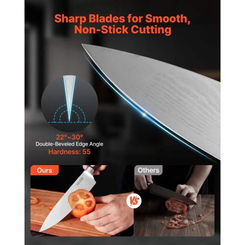 Kitchen Knife Set with Block and Sharpener, 15 Piece High Carbon Stainless Steel Knife Set, Rust-Resistant Kitchen Cutlery with Ergonomic Handle, Sharpening Rod & Premium Wooden Block, for Home - American Smart