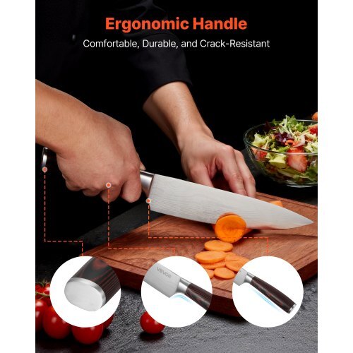 Kitchen Knife Set with Block and Sharpener, 15 Piece High Carbon Stainless Steel Knife Set, Rust-Resistant Kitchen Cutlery with Ergonomic Handle, Sharpening Rod & Premium Wooden Block, for Home - American Smart