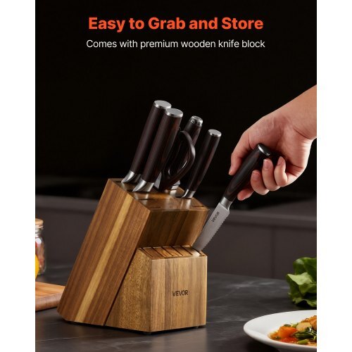 Kitchen Knife Set with Block and Sharpener, 15 Piece High Carbon Stainless Steel Knife Set, Rust-Resistant Kitchen Cutlery with Ergonomic Handle, Sharpening Rod & Premium Wooden Block, for Home - American Smart