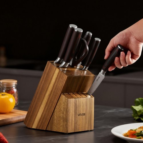 Kitchen Knife Set with Block and Sharpener, 15 Piece High Carbon Stainless Steel Knife Set, Rust-Resistant Kitchen Cutlery with Ergonomic Handle, Sharpening Rod & Premium Wooden Block, for Home - American Smart