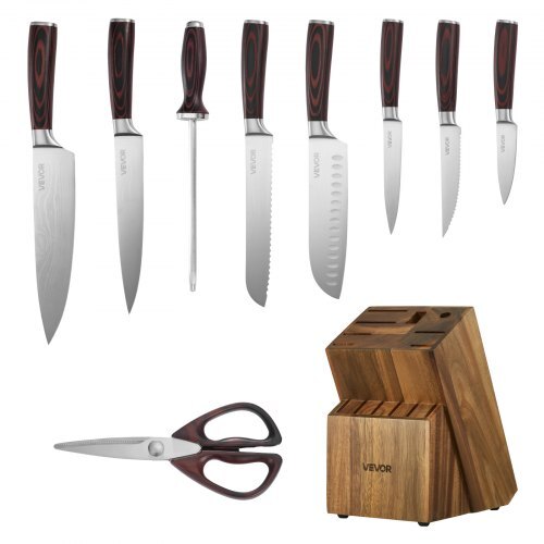 Kitchen Knife Set with Block and Sharpener, 15 Piece High Carbon Stainless Steel Knife Set, Rust-Resistant Kitchen Cutlery with Ergonomic Handle, Sharpening Rod & Premium Wooden Block, for Home - American Smart