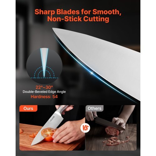 Kitchen Knife Set with Block and Sharpener, 15 Piece German High Carbon Stainless Steel  Sharp Knife Set, Kitchen Cutlery with Ergonomic Handle, Sharpening Rod and Wooden Block, for Home Cooks - American Smart