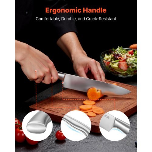 Kitchen Knife Set with Block and Sharpener, 15 Piece German High Carbon Stainless Steel  Sharp Knife Set, Kitchen Cutlery with Ergonomic Handle, Sharpening Rod and Wooden Block, for Home Cooks - American Smart