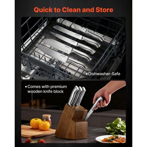Kitchen Knife Set with Block and Sharpener, 15 Piece German High Carbon Stainless Steel  Sharp Knife Set, Kitchen Cutlery with Ergonomic Handle, Sharpening Rod and Wooden Block, for Home Cooks - American Smart