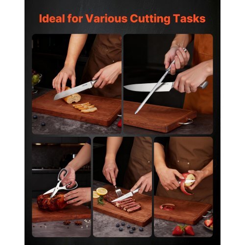 Kitchen Knife Set with Block and Sharpener, 15 Piece German High Carbon Stainless Steel  Sharp Knife Set, Kitchen Cutlery with Ergonomic Handle, Sharpening Rod and Wooden Block, for Home Cooks - American Smart