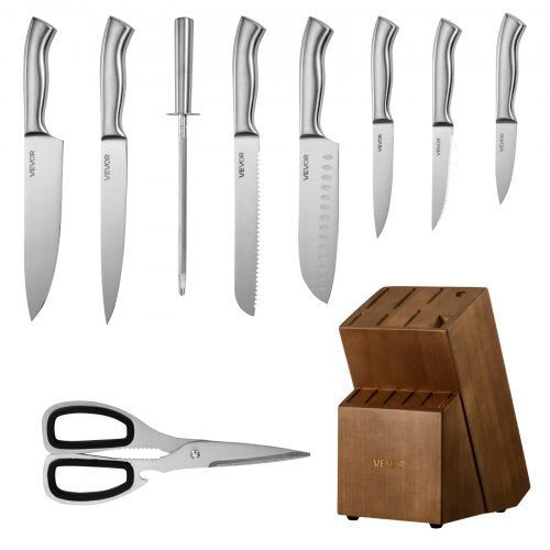 Kitchen Knife Set with Block and Sharpener, 15 Piece German High Carbon Stainless Steel  Sharp Knife Set, Kitchen Cutlery with Ergonomic Handle, Sharpening Rod and Wooden Block, for Home Cooks - American Smart