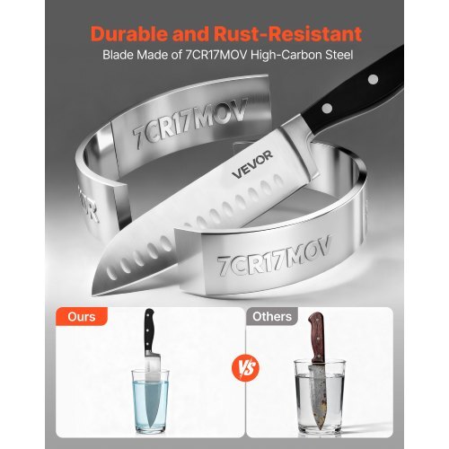 Kitchen Knife Set with Block and Sharpener, 15 Piece High Carbon Stainless Steel Sharp Knife Set, Kitchen Cutlery with Crack-Resistant Handle, Sharpening Rod and Wooden Block, for Home Cooks