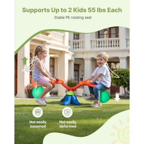 Kids Seesaw, 55 lbs Load Capacity per Seat, Sit and Spin Teeter Totter with Handles, Kids Outdoor Playground Equipment, Swiveling 360 Degrees Rotating for Children Aged 3+, Multi Colored - American Smart