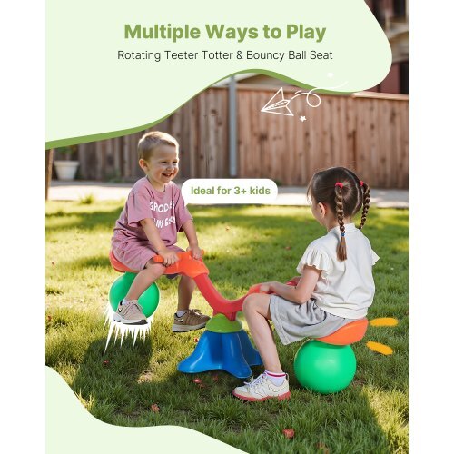 Kids Seesaw, 55 lbs Load Capacity per Seat, Sit and Spin Teeter Totter with Handles, Kids Outdoor Playground Equipment, Swiveling 360 Degrees Rotating for Children Aged 3+, Multi Colored - American Smart
