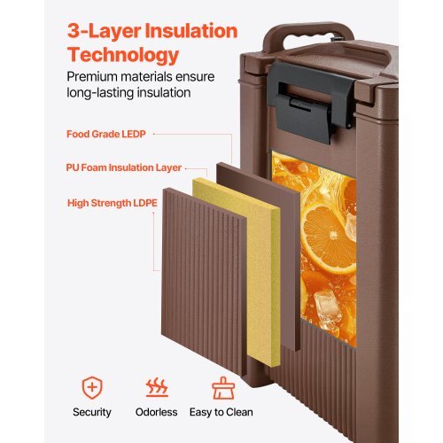 Insulated Beverage Dispenser, 5 Gal/19L Hot and Cold Beverage Server with Spigot & Handle, Food-Grade Thermal Drink Dispenser Cooler for Tea Coffee Water in Cafes & Restaurants, Brown - American Smart
