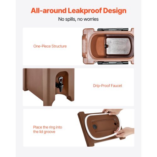 Insulated Beverage Dispenser, 5 Gal/19L Hot and Cold Beverage Server with Spigot & Handle, Food-Grade Thermal Drink Dispenser Cooler for Tea Coffee Water in Cafes & Restaurants, Brown - American Smart