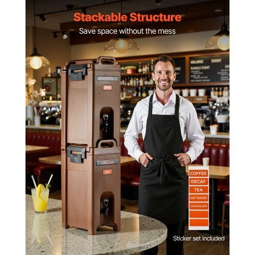 Insulated Beverage Dispenser, 5 Gal/19L Hot and Cold Beverage Server with Spigot & Handle, Food-Grade Thermal Drink Dispenser Cooler for Tea Coffee Water in Cafes & Restaurants, Brown - American Smart