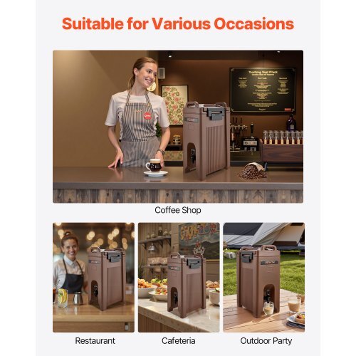 Insulated Beverage Dispenser, 5 Gal/19L Hot and Cold Beverage Server with Spigot & Handle, Food-Grade Thermal Drink Dispenser Cooler for Tea Coffee Water in Cafes & Restaurants, Brown - American Smart