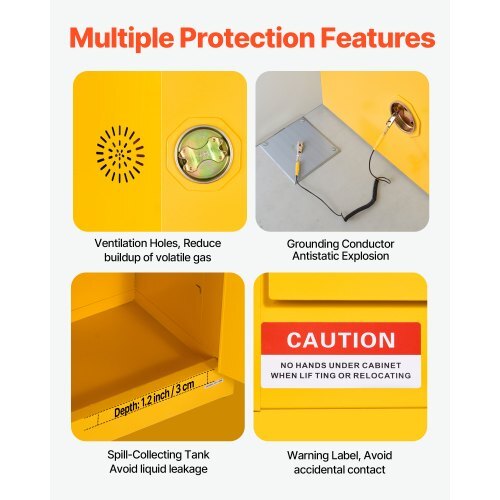 Flammable Cabinet, 23.2 x 18.1 x 65.0 inch, 23 Gallon Flammable Storage Cabinet with Adjustable Shelf, Cold-Rolled and Galvanized Steel Fire Cabinets, for Commercial Industrial Home Use, Yellow - American Smart