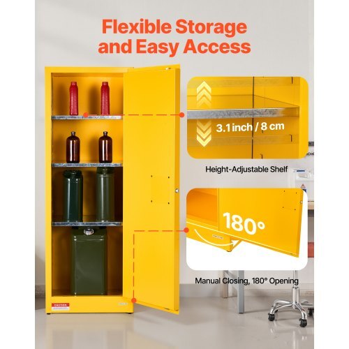 Flammable Cabinet, 23.2 x 18.1 x 65.0 inch, 23 Gallon Flammable Storage Cabinet with Adjustable Shelf, Cold-Rolled and Galvanized Steel Fire Cabinets, for Commercial Industrial Home Use, Yellow - American Smart
