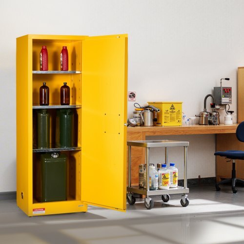 Flammable Cabinet, 23.2 x 18.1 x 65.0 inch, 23 Gallon Flammable Storage Cabinet with Adjustable Shelf, Cold-Rolled and Galvanized Steel Fire Cabinets, for Commercial Industrial Home Use, Yellow - American Smart
