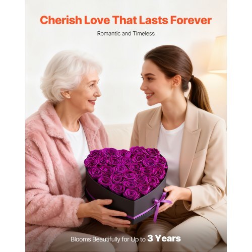 Forever Flowers, 27 Preserved Roses in Heart Shape Box, Eternal Flowers Immortal Bouquet Birthday Present for Women Her Wife Mothers, Anniversary, Valentine's Day,Christmas, Purple - American Smart