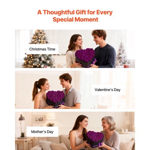 Forever Flowers, 27 Preserved Roses in Heart Shape Box, Eternal Flowers Immortal Bouquet Birthday Present for Women Her Wife Mothers, Anniversary, Valentine's Day,Christmas, Purple - American Smart