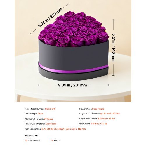 Forever Flowers, 27 Preserved Roses in Heart Shape Box, Eternal Flowers Immortal Bouquet Birthday Present for Women Her Wife Mothers, Anniversary, Valentine's Day,Christmas, Purple - American Smart