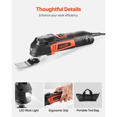 Multitool Oscillating Tool, 4Amps Electric Oscillating Multi Tool Corded with 6 Variable Speeds 7000 - 19000 OPM, 3.2? Oscillating Angle, 13PCS Saw Accessories, LED Work Light & Tool Bag - American Smart