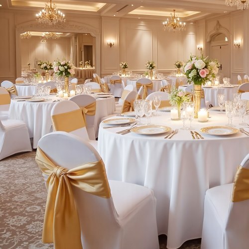 Set of 150 white polyester spandex chair covers for wedding and banquet chairs, fits up to 17.72 x 18.11 x 30.31 inches.
