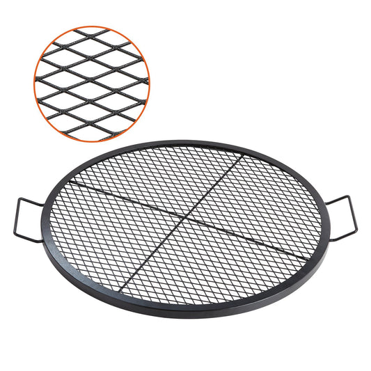 X-Marks Fire Pit Grill Grate, Round Cooking Grate, Heavy Duty Steel Campfire BBQ Grill Grid with Handle and Support X Wire, Portable Camping Cookware for Outside Party & Gathering, 30 Inch Black - American Smart