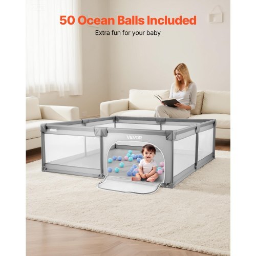 Baby Playpen, 78.7 x 58.7 Large Toddlers Playpen, Indoor/Outdoor Baby Fence Play Yard with 50 Ocean Balls, Zippered Door & Breathable Mesh, No-Gap Safety Activity Center for Babies Toddlers - American Smart