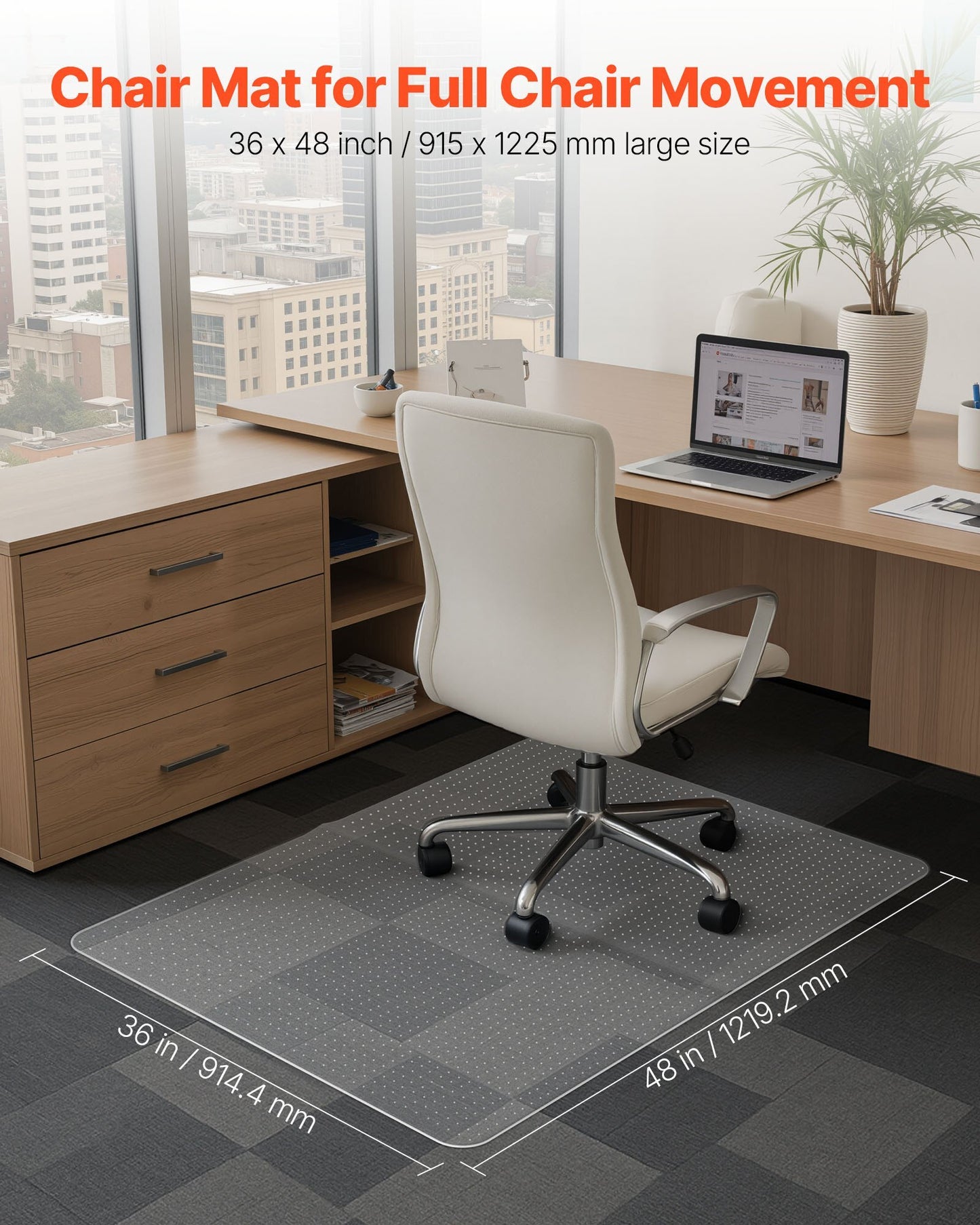 Chair Mat, 36 x 48-inch Office Chair Mat for Carpeted Floors, Plastic Floor Protector Rug with Studded, Non-Slip & Easy to Clean, Smooth Glide Under Desk Rug for Home Office (Rectangular) - American Smart