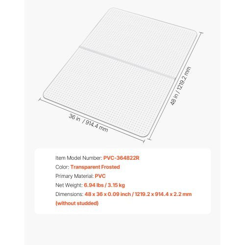 Chair Mat, 36 x 48-inch Office Chair Mat for Carpeted Floors, Plastic Floor Protector Rug with Studded, Non-Slip & Easy to Clean, Smooth Glide Under Desk Rug for Home Office (Rectangular) - American Smart