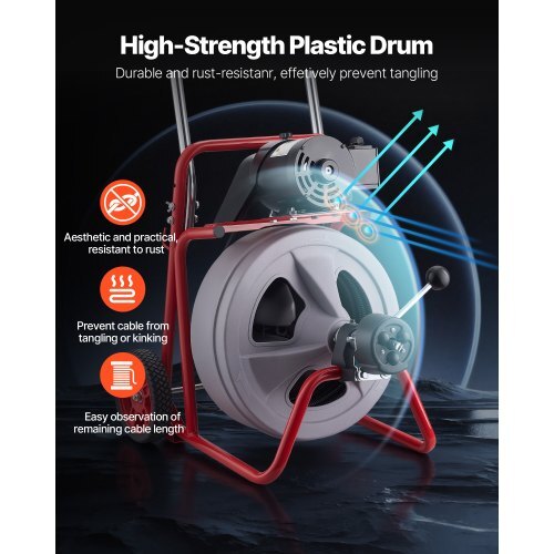 Drain Cleaner Machine 75 FT x 1/2 Inch, Auto Feed Sewer Snake Drain Auger on Wheels, Portable Drain Cleaning Machine with 8 Cutters & Air-Activated Foot Switch for 2" to 6" Pipes - American Smart
