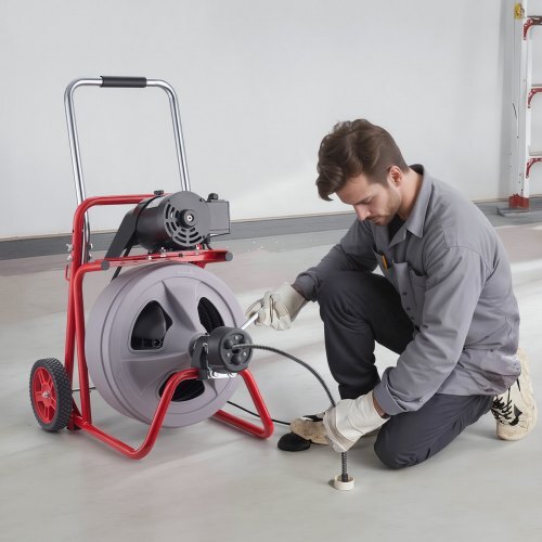 Drain Cleaner Machine 75 FT x 1/2 Inch, Auto Feed Sewer Snake Drain Auger on Wheels, Portable Drain Cleaning Machine with 8 Cutters & Air-Activated Foot Switch for 2" to 6" Pipes - American Smart