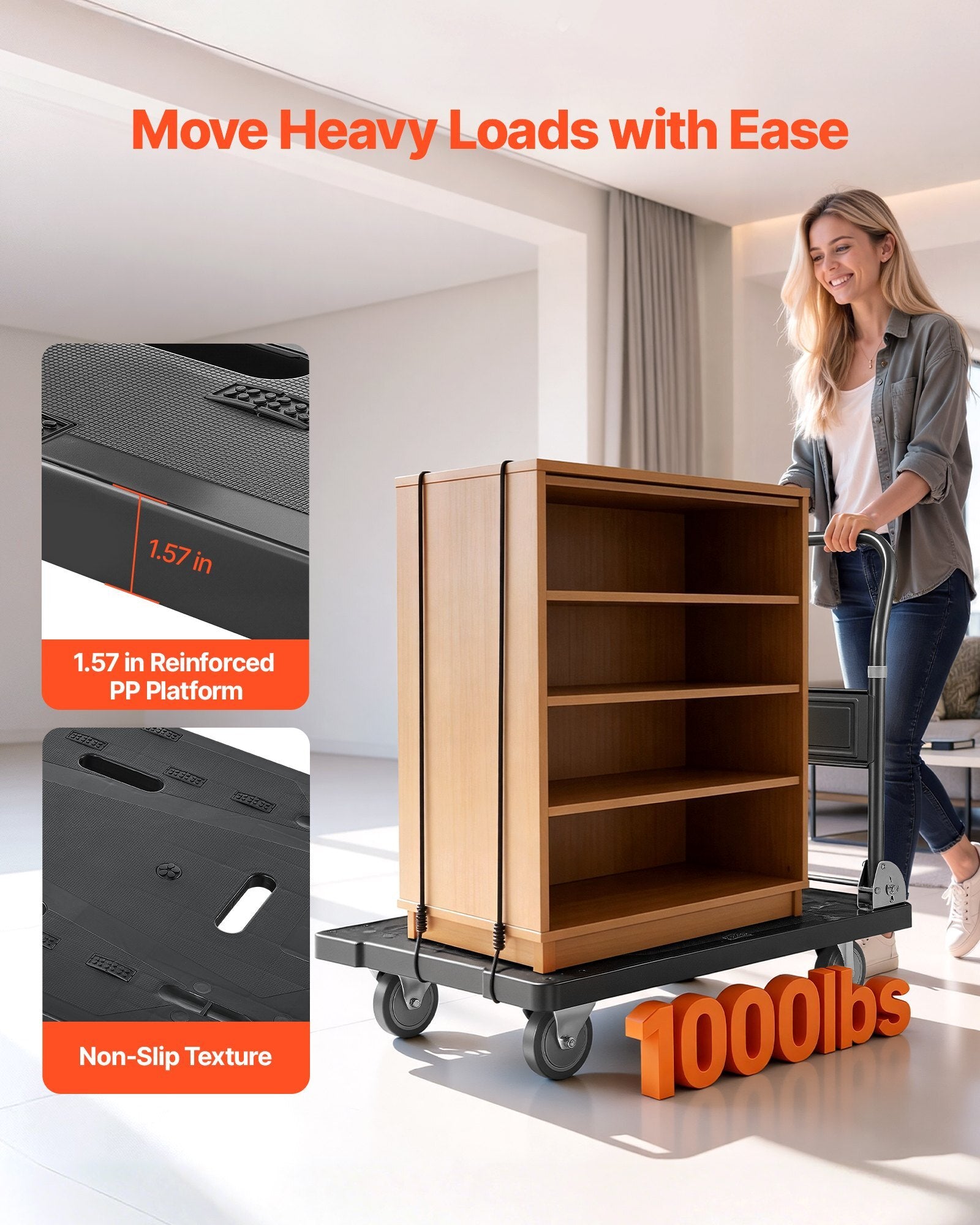 Foldable Push Cart Dolly, 1000 lbs Capacity, Folding Platform Truck with Swivel Wheels, Moving Platform Hand Truck Flatbed Cart, Space Saving Push Handle, for Easy Storage, 35.2 x 23.4 x 33.5 in - American Smart