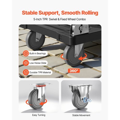 Foldable Push Cart Dolly, 1000 lbs Capacity, Folding Platform Truck with Swivel Wheels, Moving Platform Hand Truck Flatbed Cart, Space Saving Push Handle, for Easy Storage, 35.2 x 23.4 x 33.5 in - American Smart
