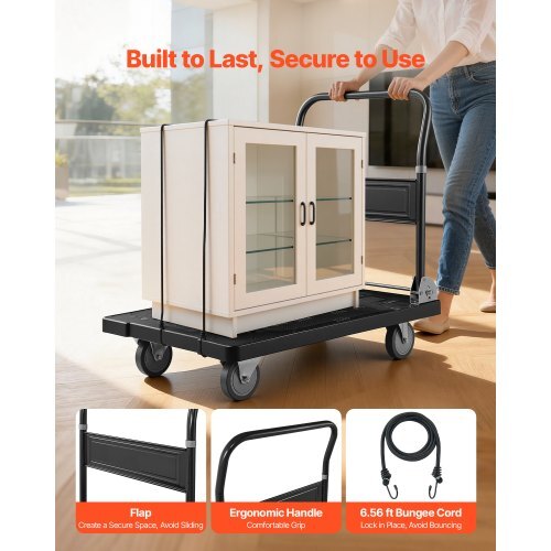 Foldable Push Cart Dolly, 1000 lbs Capacity, Folding Platform Truck with Swivel Wheels, Moving Platform Hand Truck Flatbed Cart, Space Saving Push Handle, for Easy Storage, 35.2 x 23.4 x 33.5 in - American Smart