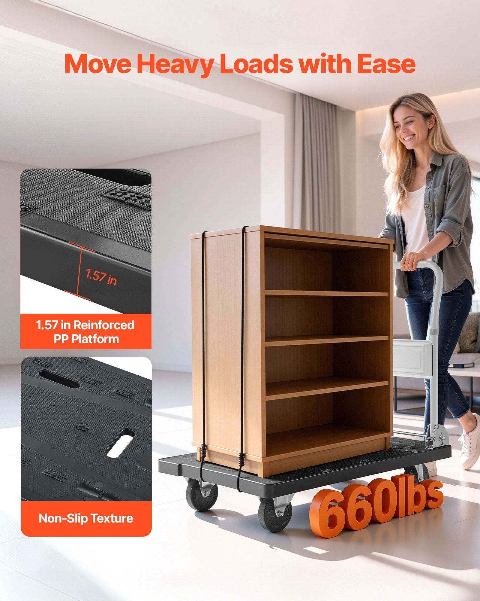 Foldable Push Cart Dolly, 660 lbs Capacity, Folding Platform Truck with Swivel Wheels, Moving Platform Hand Truck Flatbed Cart, Space Saving Push Handle, for Easy Storage, 35.2 x 23.4 x 33.5 in - American Smart