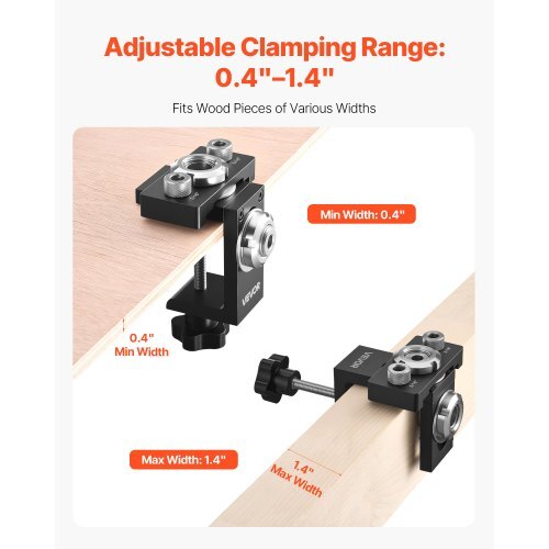 Doweling Jig Kit, Self Centering Dowel Drill Jig for Straight Holes, Aluminum Alloy Woodworking Joints Tool with 3 Size Drill Bits 5/16", 3/8", and 19/32", Adjustable Width, for Wood Working