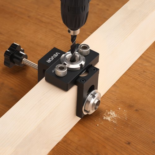 Doweling Jig Kit, Self Centering Dowel Drill Jig for Straight Holes, Aluminum Alloy Woodworking Joints Tool with 3 Size Drill Bits 5/16", 3/8", and 19/32", Adjustable Width, for Wood Working