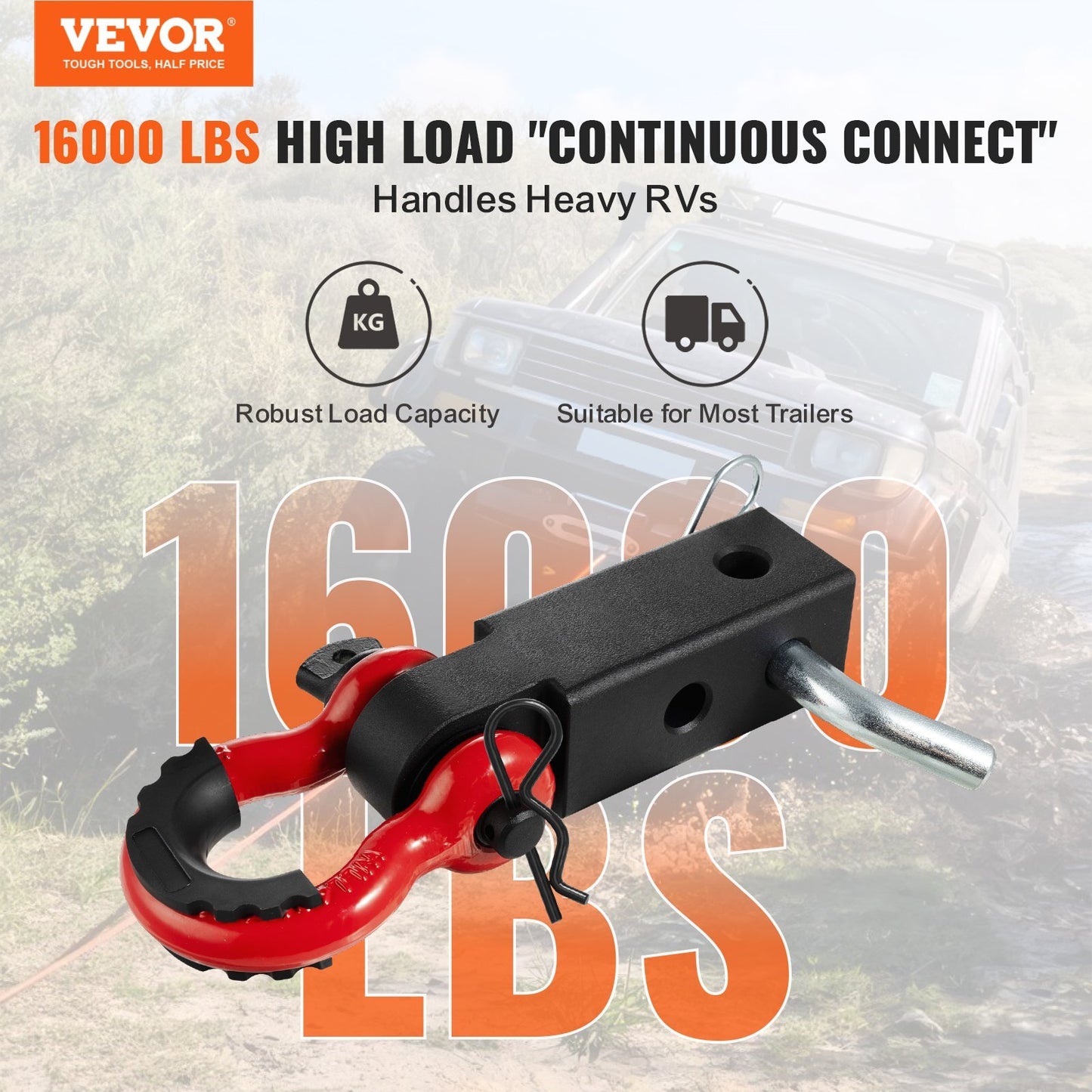 Shackle Hitch Receiver 2", 66000 lbs Breaking Strength, D Ring Shackle with Trailer Hitch Lock Pin, Heavy Duty Towing Accessories for Trucks, Jeeps, Off-Road Vehicle Recovery, Aluminum Alloy - American Smart