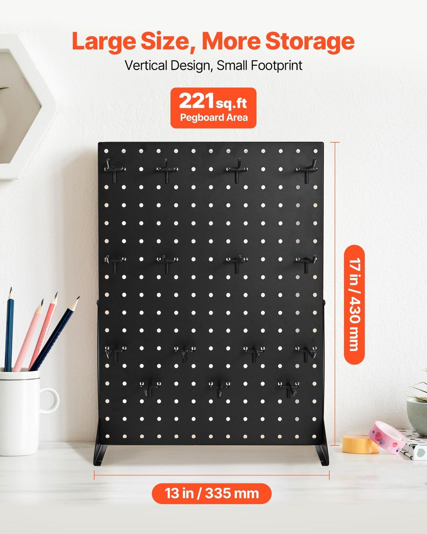 Pegboard Display Stand, 17 x 13 Inch Tabletop Pegboard Display Stand with 15 Hooks, Thickened Cold-Rolled Steel Peg Board Panel for Grocery, Retail Store and Jewelry Shop, Black (1 PCS) - American Smart