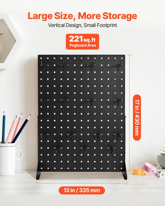 Pegboard Display Stand, 17 x 13 Inch Tabletop Pegboard Display Stand with 15 Hooks, Thickened Cold-Rolled Steel Peg Board Panel for Grocery, Retail Store and Jewelry Shop, Black (1 PCS) - American Smart