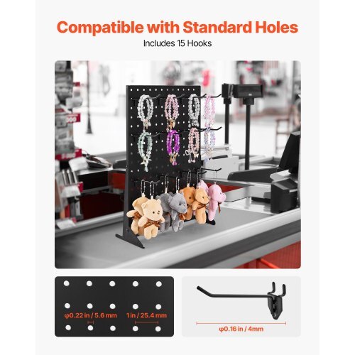Pegboard Display Stand, 17 x 13 Inch Tabletop Pegboard Display Stand with 15 Hooks, Thickened Cold-Rolled Steel Peg Board Panel for Grocery, Retail Store and Jewelry Shop, Black (1 PCS) - American Smart